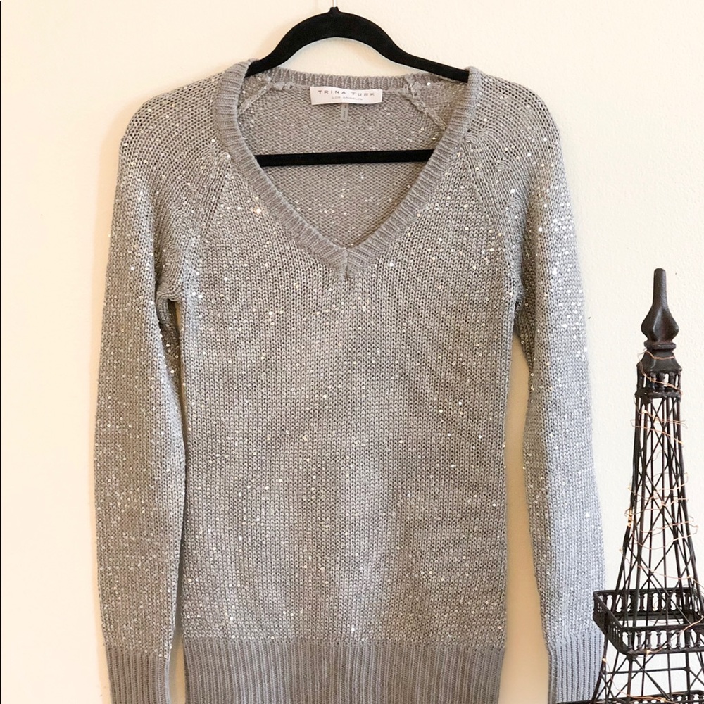 Gorgeous sparkly Trina Turk Grey Sweater